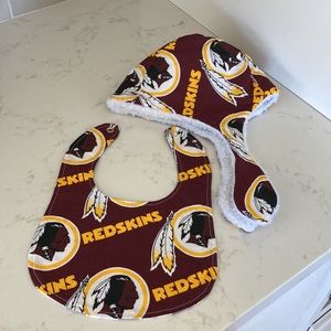 NFL Washington Redskins baby bombardier hat and reversible bib. New handmade